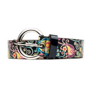 Embassy London - Emma - Ladies Leather Belt in Navy & Pink Flower Print