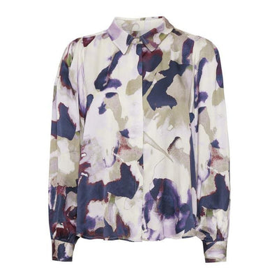 Part Two - Erene Long Sleeve Blouse in Purple Watercolour Print