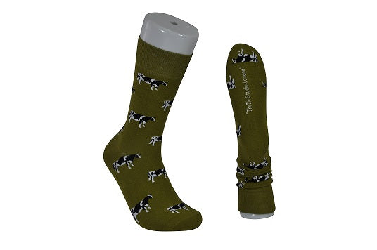 The Tie Studio - Men's Socks - Cows on Olive Green