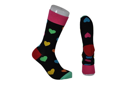 The Tie Studio - Men's Socks - Multi-Coloured Hearts on Navy & Pink