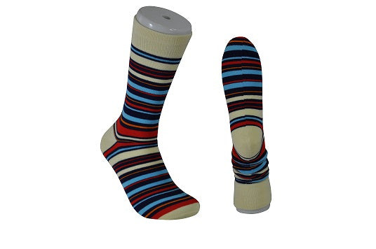 The Tie Studio - Men's Socks - Multi-Coloured Stripes on Cream