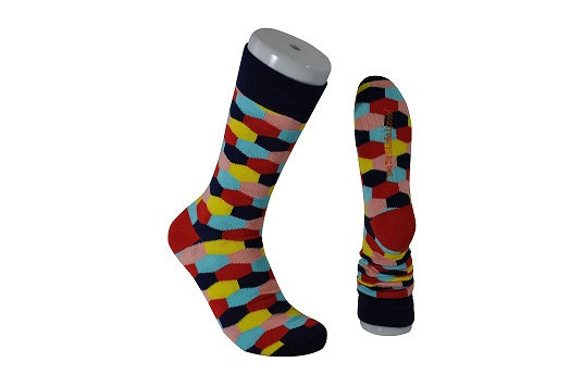 The Tie Studio - Men's Socks - Multi-Coloured Hexagons on Navy