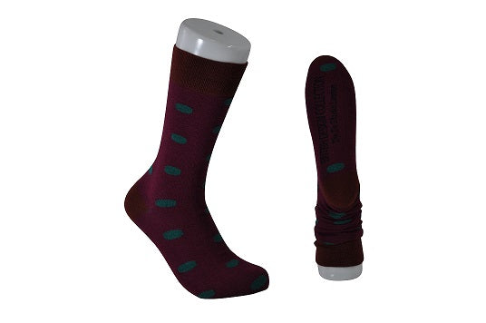 The Tie Studio - Men's Socks - Green Dots On Burgundy