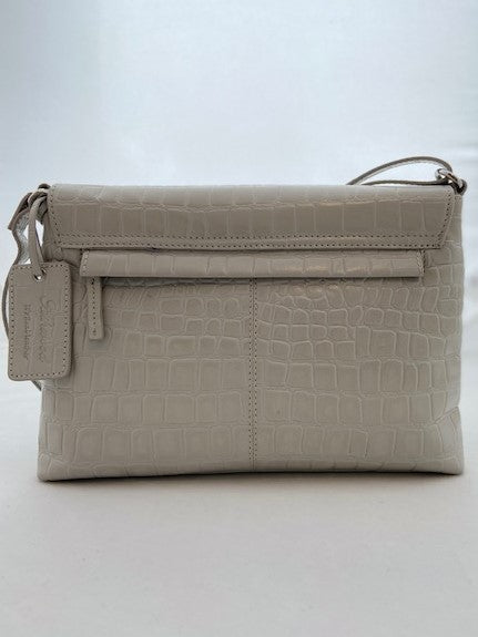 Ashwood Croc Effect Leather Shoulder Bag in Pale Grey