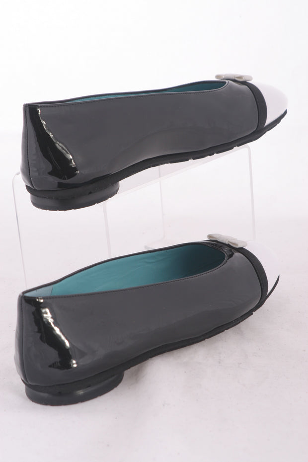 Thierry Rabotin - Ginevra Black and White Patent Flat Low Cut Ballet Pump