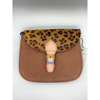 Soruka - Brown Leather & Print Saddle Bag Style Shoulder/Cross body Bag