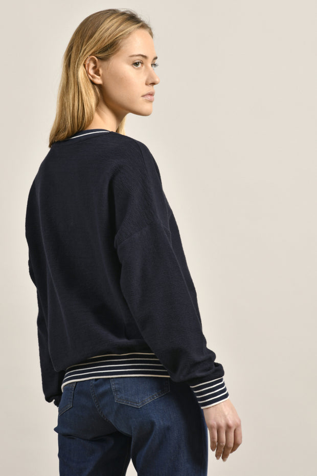 Mat De Misaine - Mouette - Navy Sweatshirt with Screen Printing & Sequins