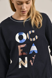 Mat De Misaine - Mouette - Navy Sweatshirt with Screen Printing & Sequins