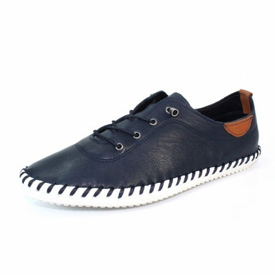 Lunar Shoes - St Ives Leather Plimsoll in Navy