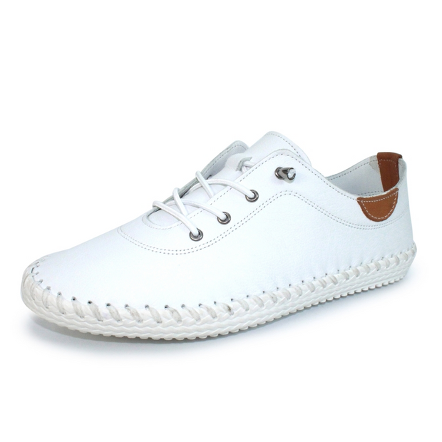 Lunar Shoes - St Ives Leather Plimsoll in White