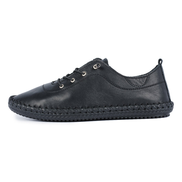 Lunar Shoes - St Ives Leather Plimsoll in Black