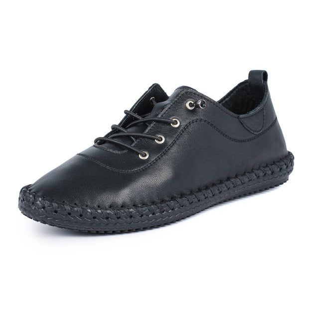 Lunar Shoes - St Ives Leather Plimsoll in Black