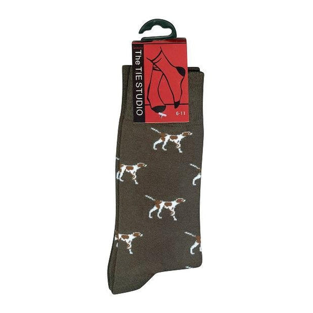 The Tie Studio - Men's Socks - Pointer Dogs on Dark Green