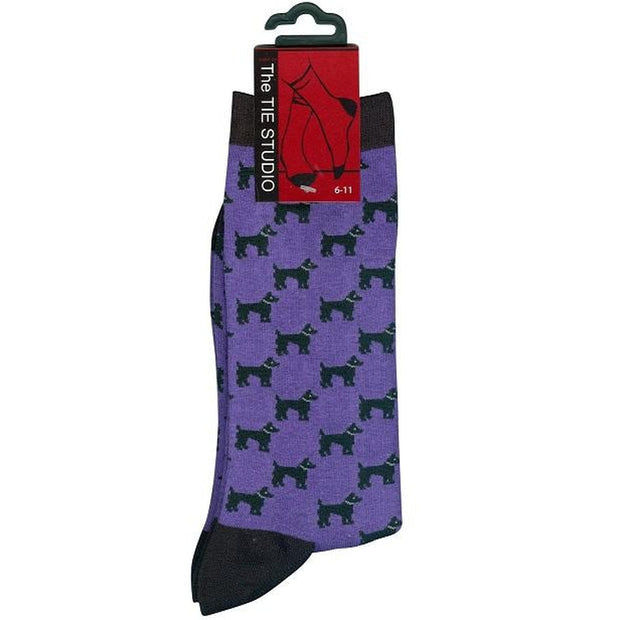 The Tie Studio - Men's Socks - Dogs on Purple & Black