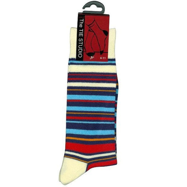 The Tie Studio - Men's Socks - Multi-Coloured Stripes on Cream