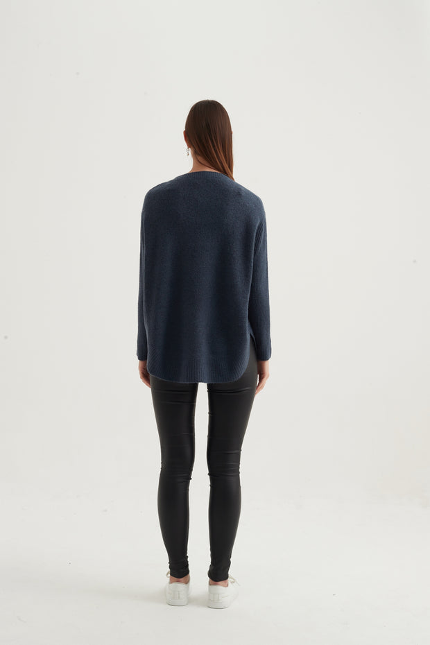 Tirelli - Oversized Ribbed Sleeve Jumper in Orient Blue (K2726)