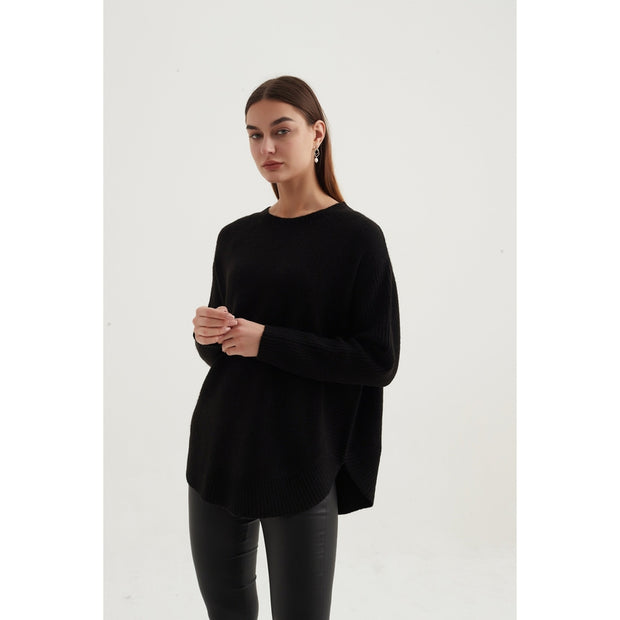 Tirelli - Oversized Ribbed Sleeve Jumper in Black (K2726)