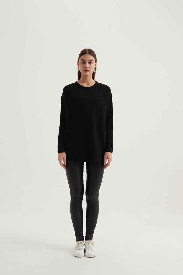 Tirelli - Oversized Ribbed Sleeve Jumper in Black (K2726)