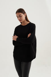 Tirelli - Oversized Ribbed Sleeve Jumper in Black (K2726)