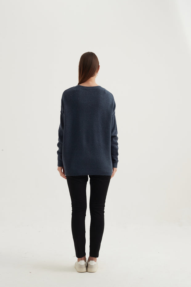 Tirelli - Oversized Split Hem Jumper in Orient Blue (K2556)