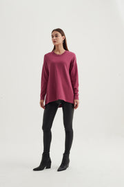 Tirelli - Oversized Curved Hem Jumper in Soft Fuschia (K2716)