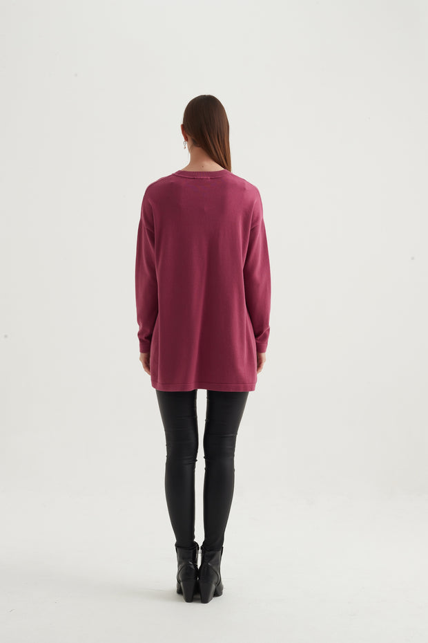 Tirelli - Oversized Curved Hem Jumper in Soft Fuschia (K2716)