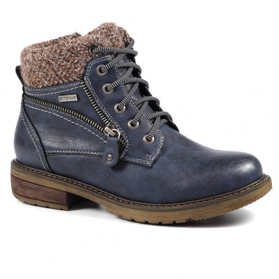 Lunar Shoes - BENSON III Waterproof Ankle Boot with Knitted Cuff in Blue