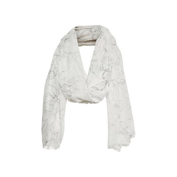 Part Two - Brixton Long Cream Scarf with Outline Flower Print