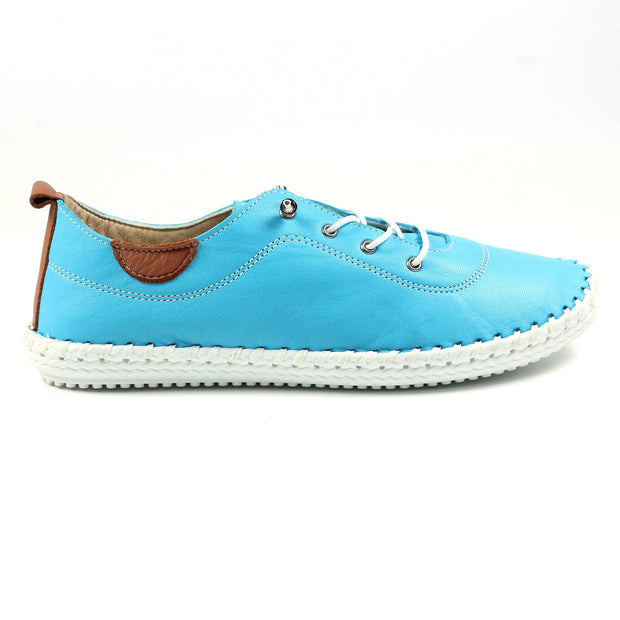 Lunar Shoes - St Ives Leather Plimsoll in Turquoise