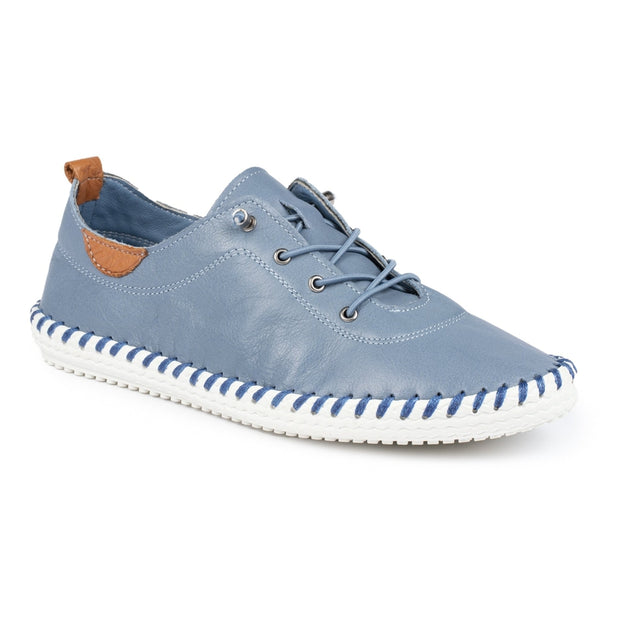 Lunar Shoes - St Ives Leather Plimsoll in Mid Blue