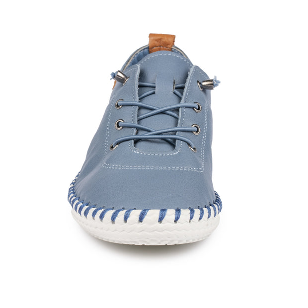 Lunar Shoes - St Ives Leather Plimsoll in Mid Blue