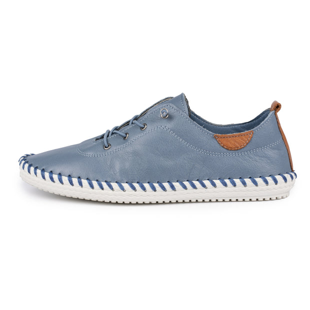 Lunar Shoes - St Ives Leather Plimsoll in Mid Blue