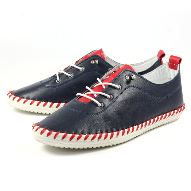 Lunar Shoes - Sandown Leather Plimsoll in Navy & Red