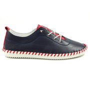 Lunar Shoes - Sandown Leather Plimsoll in Navy & Red