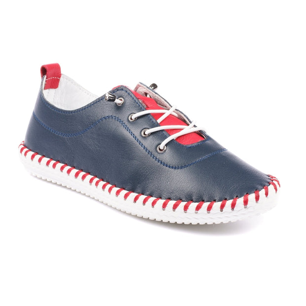 Lunar Shoes - Sandown Leather Plimsoll in Navy & Red