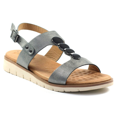 Lunar Shoes - Nixon Low Wedge Sandal in Pewter